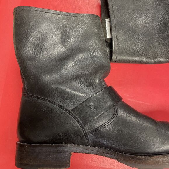 Frye Veronica Short Black Leather Moto Boots Womens Size 8B Buckle Biker Pull on - Picture 10 of 12